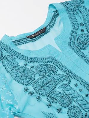 Blue hand woven georgette chikankari-kurtis 5