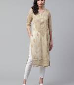 Beige hand woven georgette chikankari-kurtis