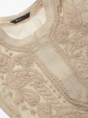 Beige hand woven georgette chikankari-kurtis 5