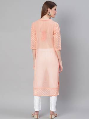 Peach hand woven georgette chikankari-kurtis 2