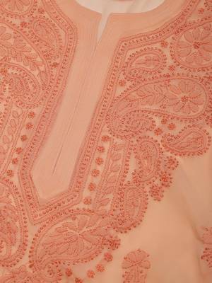 Peach hand woven georgette chikankari-kurtis 5