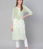 Green hand woven georgette chikankari-kurtis