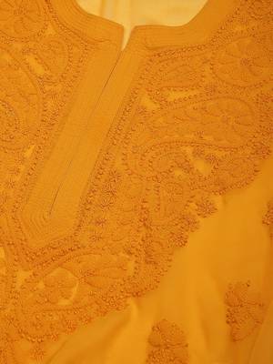 Mustard hand woven georgette chikankari-kurtis 5