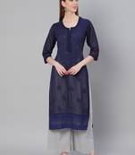 Navy-blue hand woven georgette chikankari-kurtis