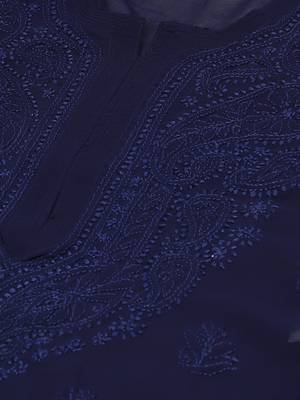 Navy-blue hand woven georgette chikankari-kurtis 5