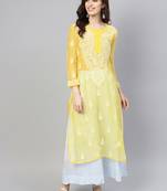 Yellow hand woven georgette chikankari-kurtis