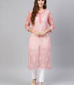 Coral hand woven georgette chikankari-kurtis
