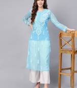 Blue hand woven georgette chikankari-kurtis