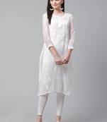 White hand woven georgette chikankari-kurtis