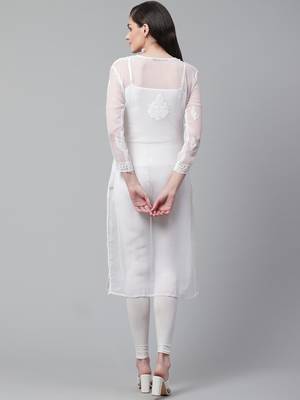 White hand woven georgette chikankari-kurtis 2
