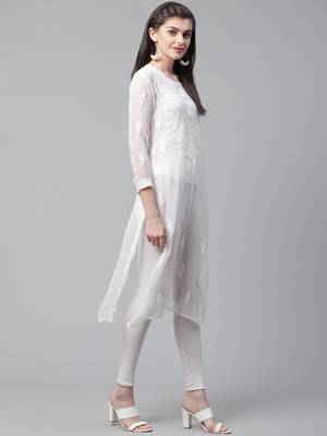 White hand woven georgette chikankari-kurtis 3