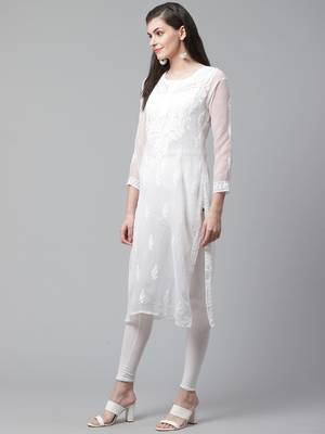 White hand woven georgette chikankari-kurtis 4