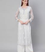 Grey hand woven georgette chikankari-kurtis