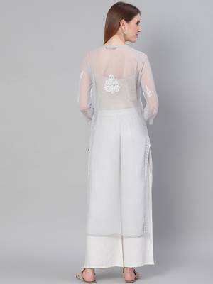 Grey hand woven georgette chikankari-kurtis 2