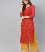 Red hand woven georgette chikankari-kurtis