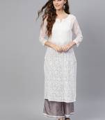 White hand woven georgette chikankari-kurtis