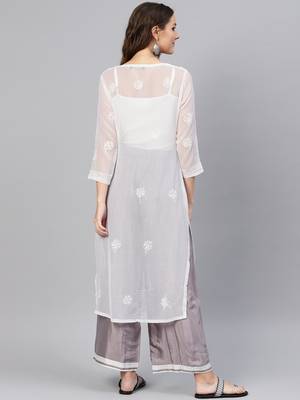 White hand woven georgette chikankari-kurtis 2