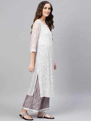 White hand woven georgette chikankari-kurtis 3