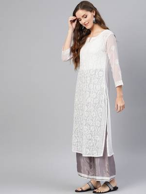 White hand woven georgette chikankari-kurtis 4