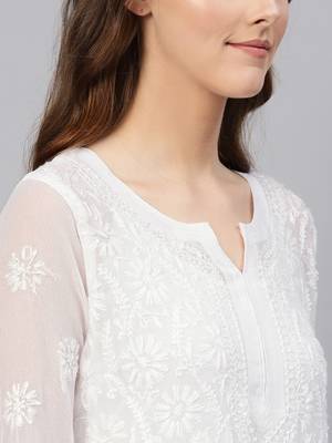 White hand woven georgette chikankari-kurtis 5