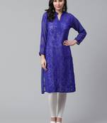 Blue hand woven georgette chikankari-kurtis