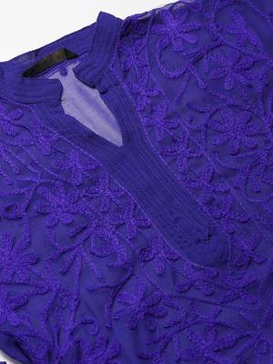 Blue hand woven georgette chikankari-kurtis 5