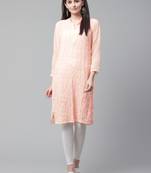 Peach hand woven georgette chikankari-kurtis