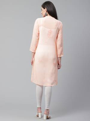 Peach hand woven georgette chikankari-kurtis 2