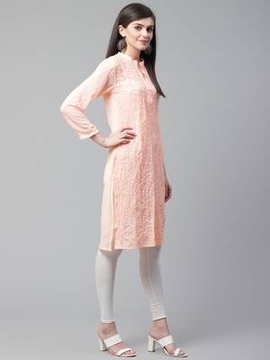 Peach hand woven georgette chikankari-kurtis 4