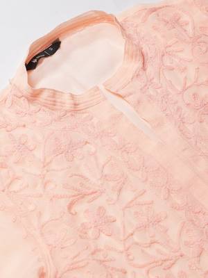 Peach hand woven georgette chikankari-kurtis 5