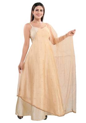 Salwar Studio Women's Gold Art Silk Self Design Dupatta 1