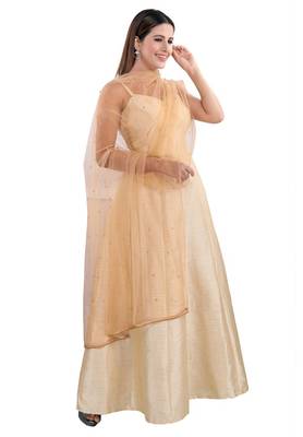 Salwar Studio Women's Gold Art Silk Self Design Dupatta 2