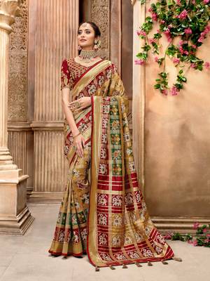Golden woven pure silk saree with blouse 1