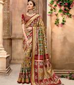 Golden woven pure silk saree with blouse