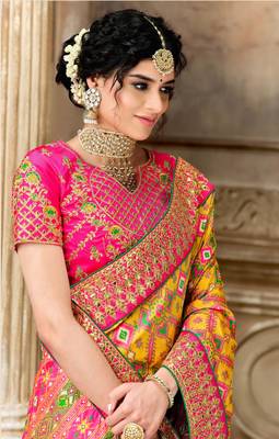 Yellow woven pure silk saree with blouse 2
