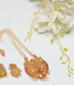 Multilayer pearl mala temple jewellery set