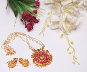 Multilayer pearl mala temple jewellery set 1