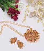 Multilayer pearl mala temple jewellery set