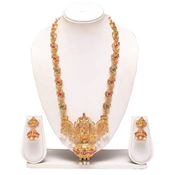 Golden long haram temple jewellery set 1