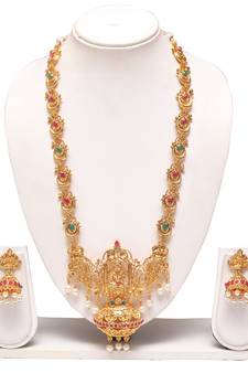 Golden long haram temple jewellery set
