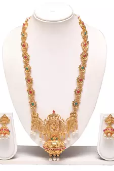 Golden long haram temple jewellery set