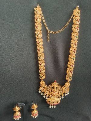 Golden long haram temple jewellery set 1