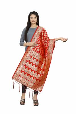 Red Banarasi Silk Jacquard Woven Dupatta 1