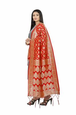 Red Banarasi Silk Jacquard Woven Dupatta 2