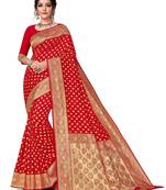 Mehrang Red Woven Banarasi Silk Saree with Blouse 