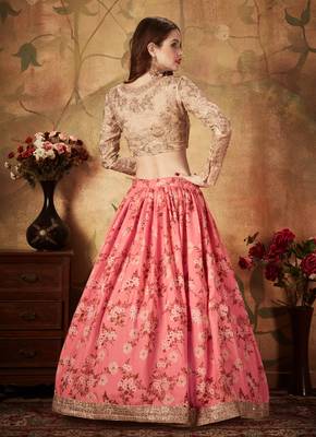 Meghalya Organza Floral Print Embroidered Pink Lehenga Choli Set 5