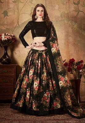 Black Sequins Resham Zari And Dori Embroidered Organza Floral Designer Lehenga Choli 6