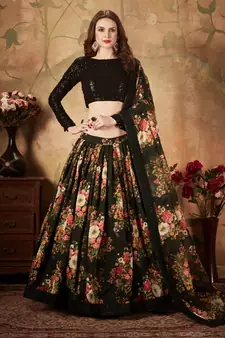 Black Sequins Resham Zari And Dori Embroidered Organza Floral Designer Lehenga Choli