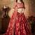 Maroon & Peach Colored Dori, Zari, and Sequins embroidered & Digital Floral Printed organza party wear Lehenga