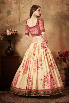 Beige Embroidered Organza Semi Stitched Lehenga Choli For Bridesmaid